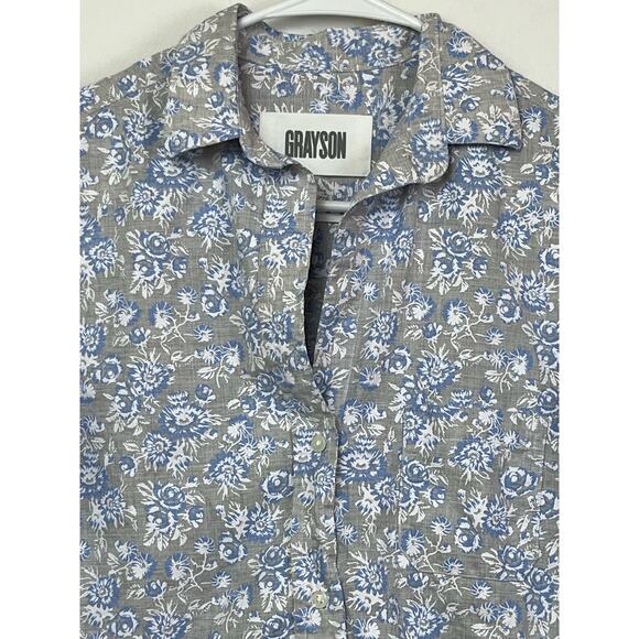 Grayson Women's Size 2 Blue/Gray Long Sleeve Button Up Floral Print Shirt - Picture 6 of 7